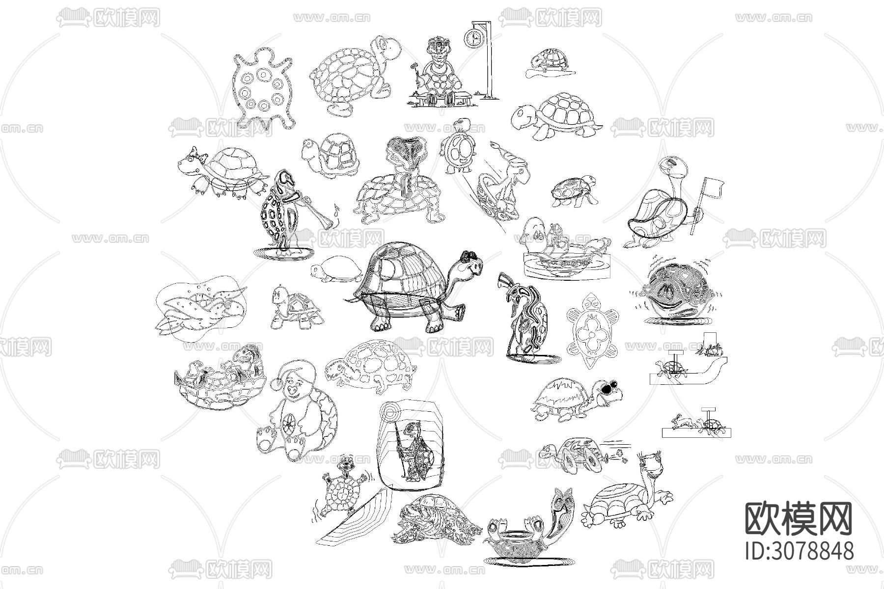 水族箱鱼缸海洋动生物各种鱼类动漫卡通乌龟螃蟹贝壳CAD图库下载（渲染图9）