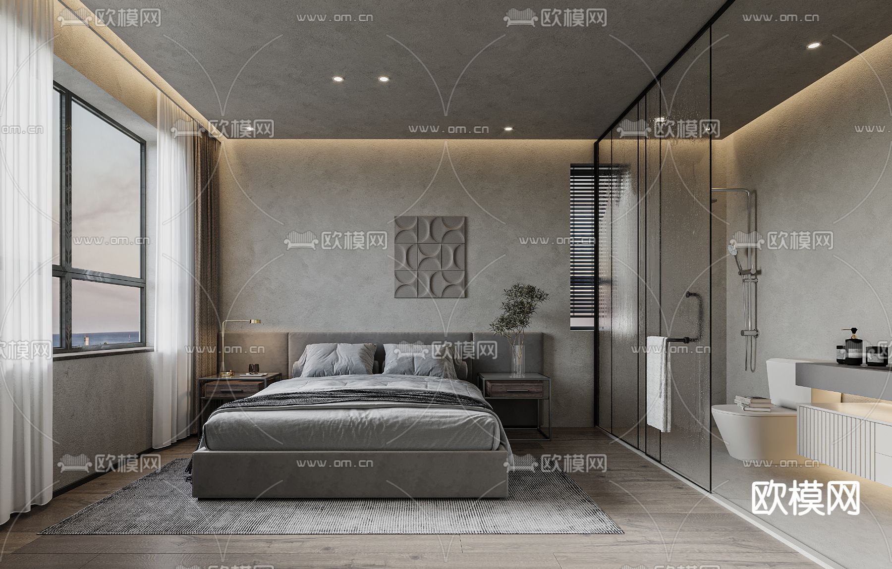 侘寂风卧室 民宿卧室 客房3d模型下载（渲染图1）