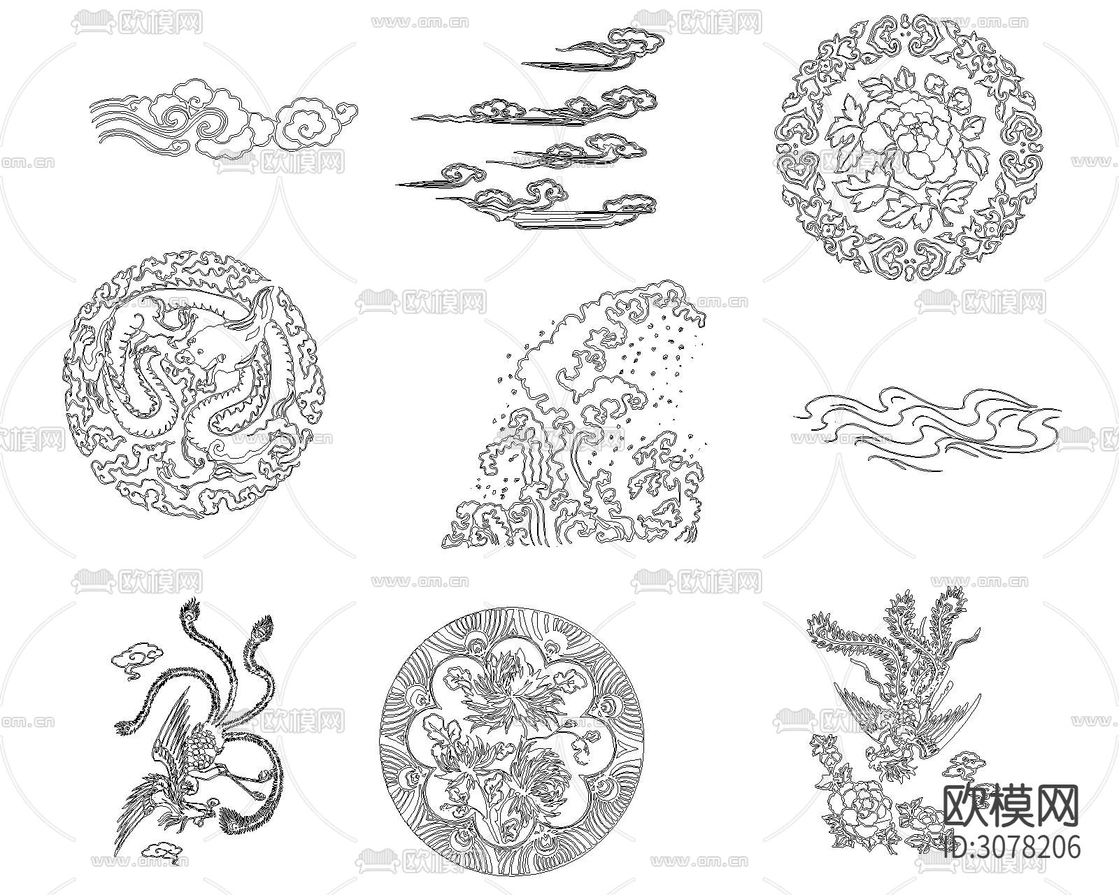 龙凤祥云CAD图库下载（渲染图5）