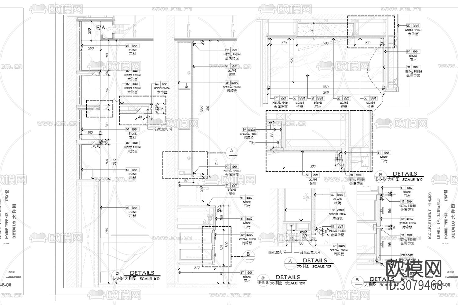 家装 别墅平面立面 节点大样图下载（渲染图1）