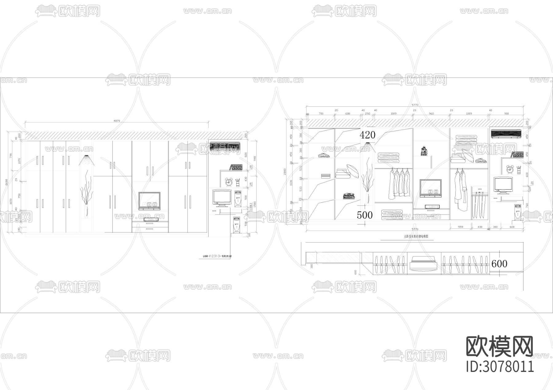 33款-室内衣柜装饰立面图例图块下载（渲染图2）