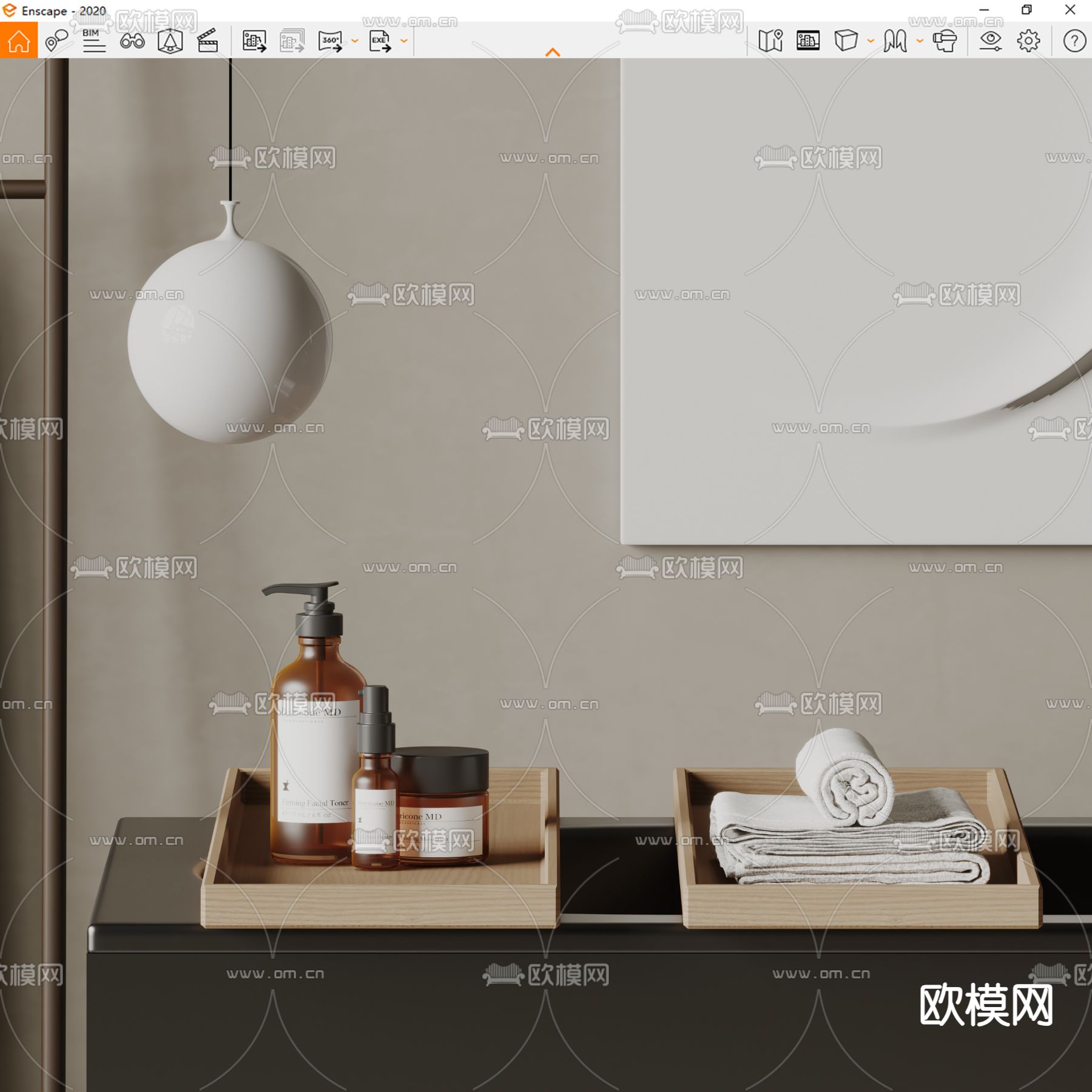 现代洗浴用品 毛巾su模型下载（渲染图3）