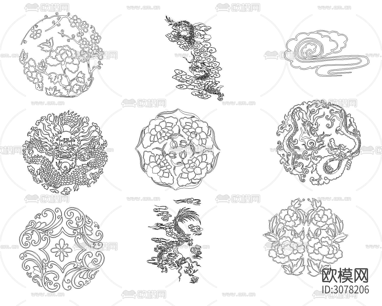 龙凤祥云CAD图库下载（渲染图1）