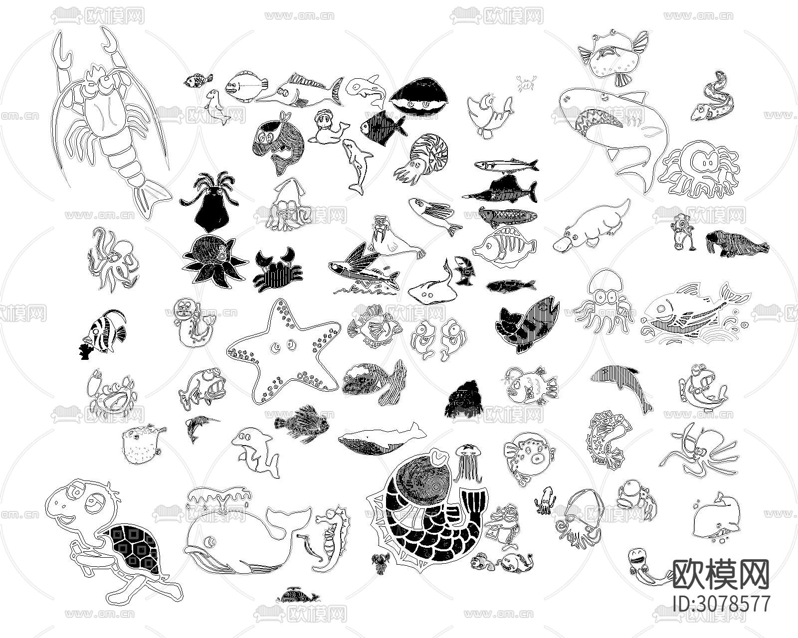 海洋生物CAD图库下载（渲染图3）