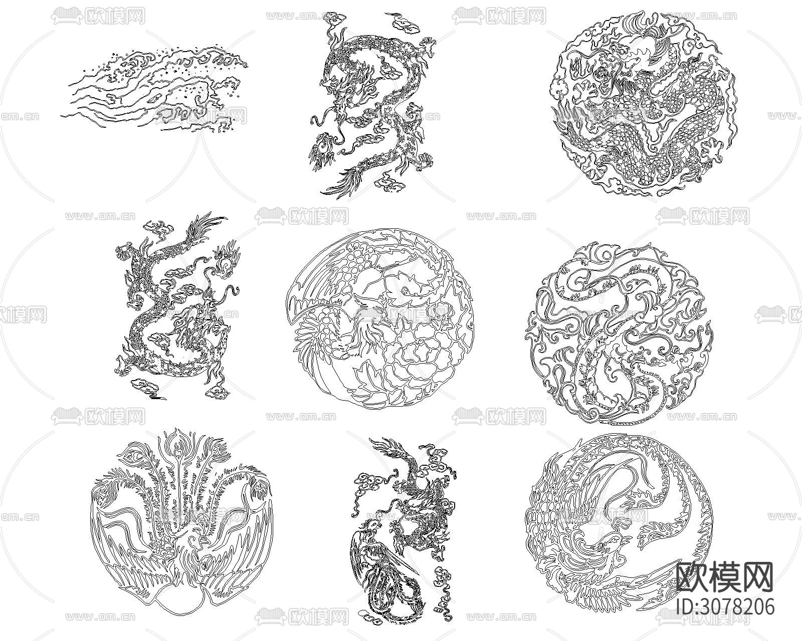 龙凤祥云CAD图库下载（渲染图7）