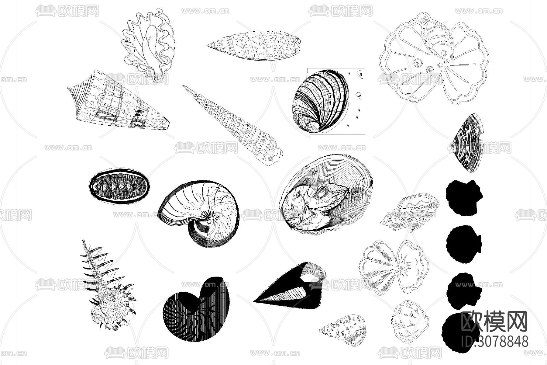 水族箱鱼缸海洋动生物各种鱼类动漫卡通乌龟螃蟹贝壳CAD图库下载（渲染图4）