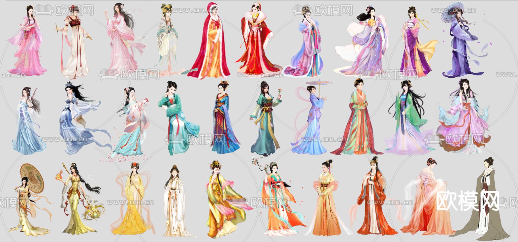 2D古风人物 美女 古代美人 古装 国风人物su模型下载