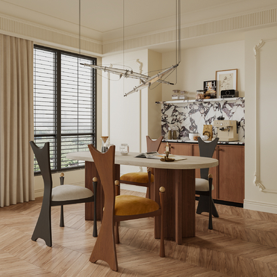 中古风餐厅 椭圆餐桌3d模型