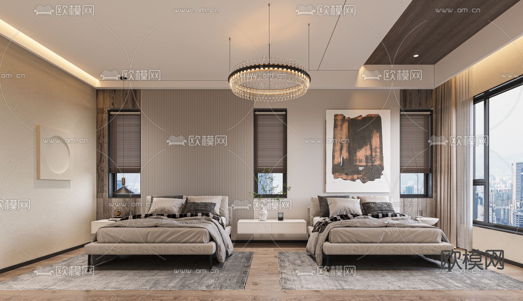 侘寂风客房 双人房3d模型下载