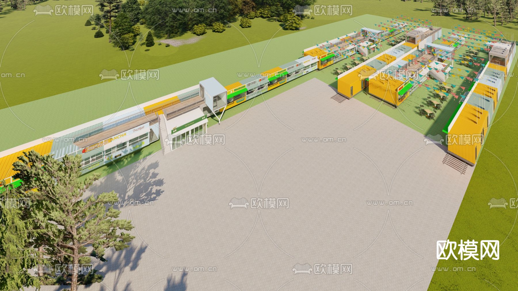 现代集装箱 商业街su模型下载（渲染图1）