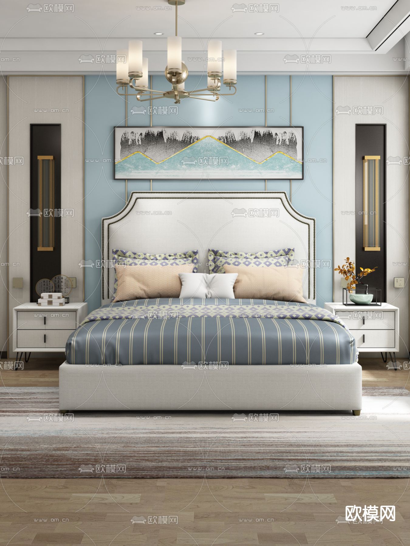 美式双人床3d模型下载