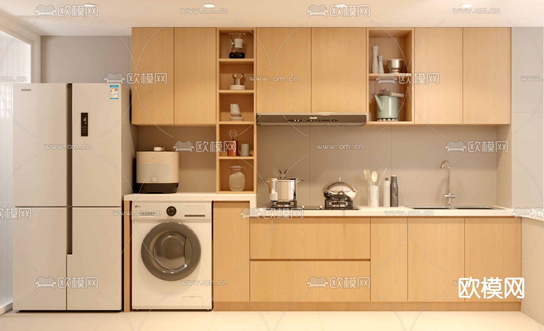奶油风厨房 橱柜3d模型下载