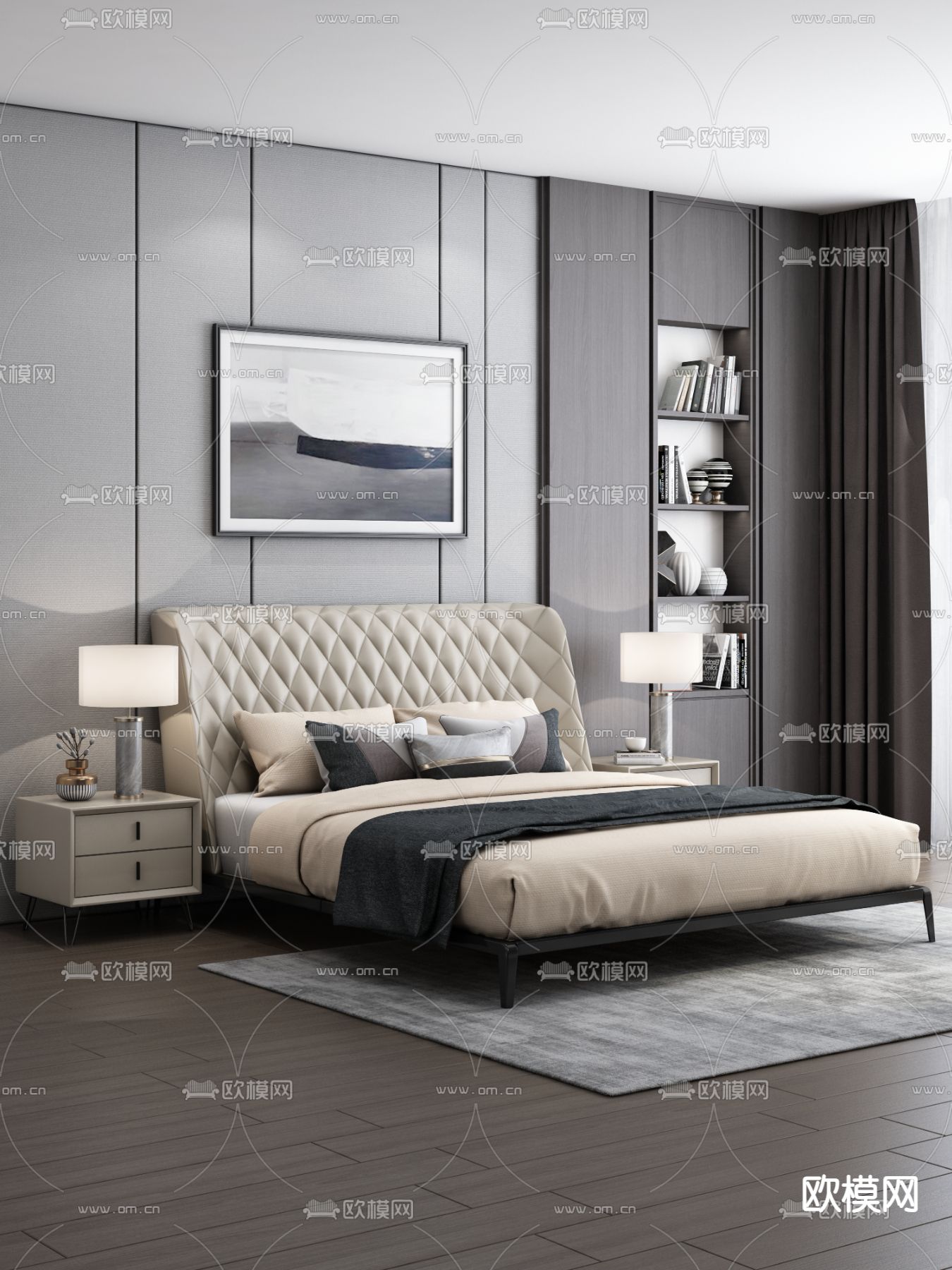 现代双人床3d模型下载