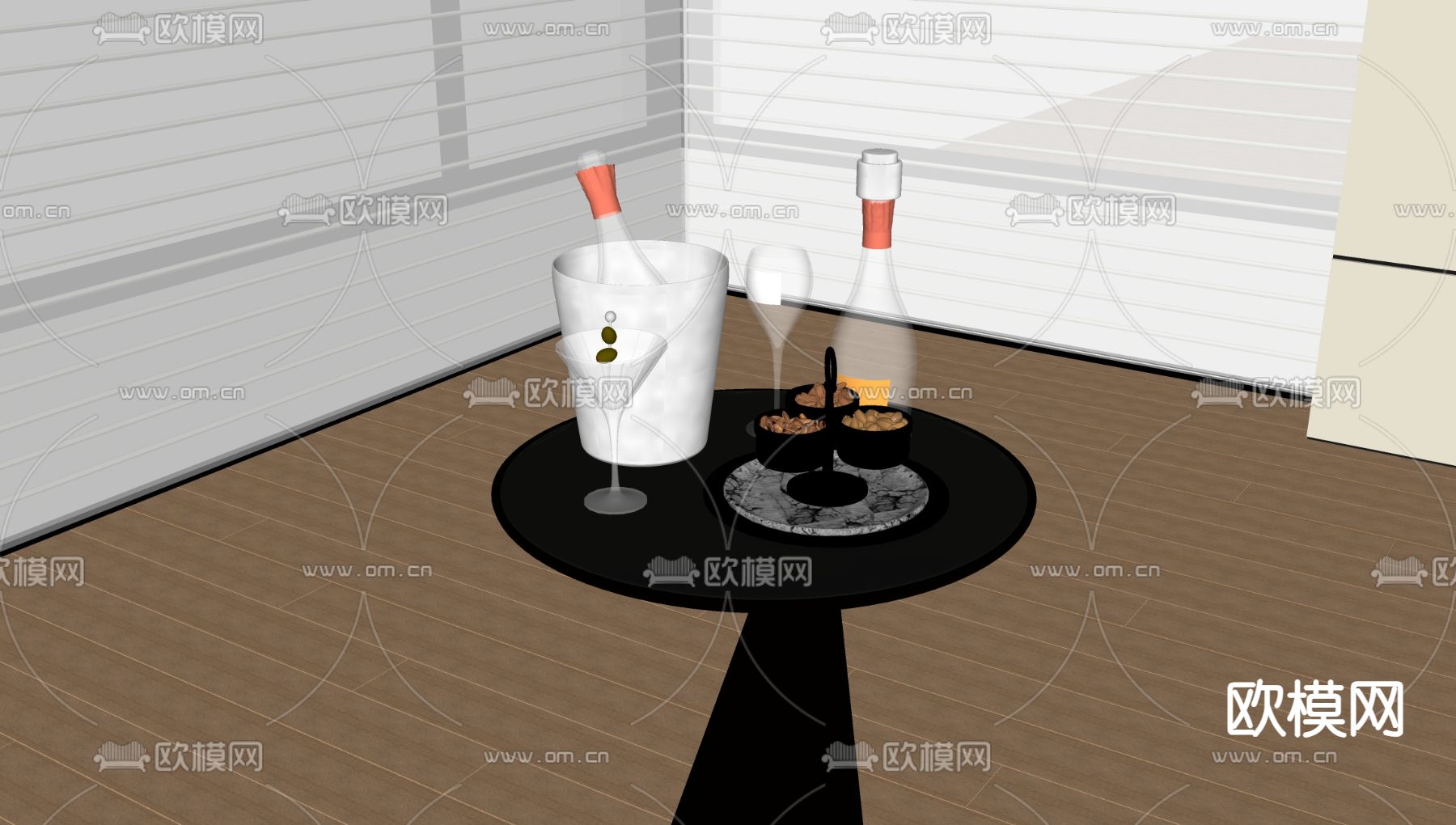 现代摆件 水杯 酒杯 酒瓶 瓶子 厨房摆件su模型下载（渲染图1）