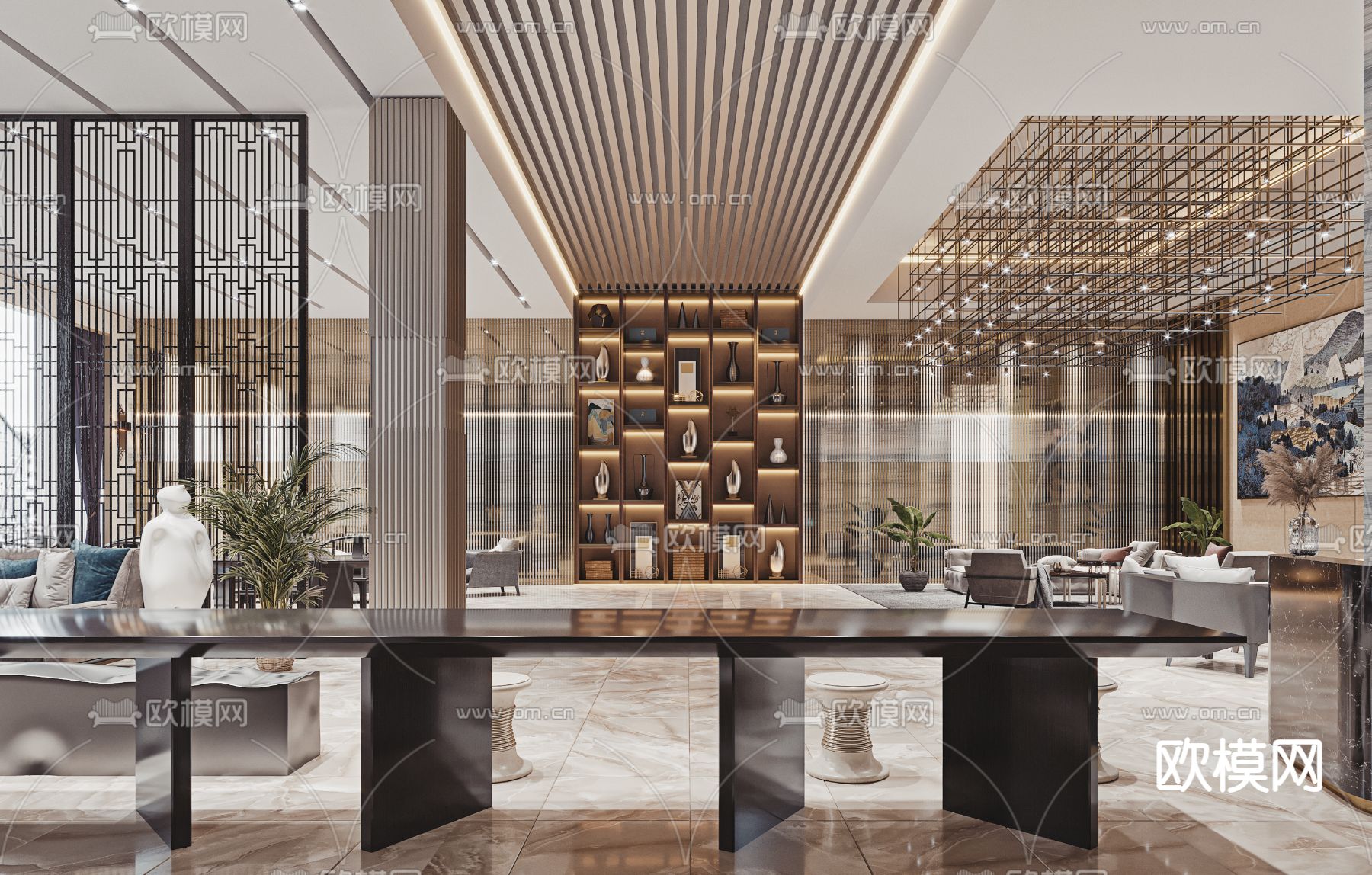 新中式售楼处 洽谈区3d模型下载