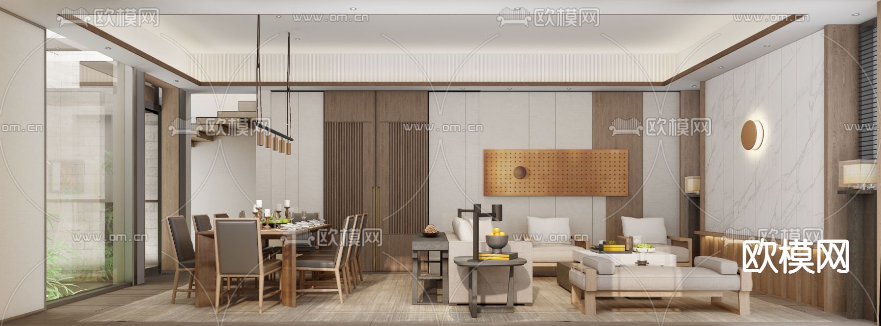 新中式客餐厅3d模型下载（渲染图1）