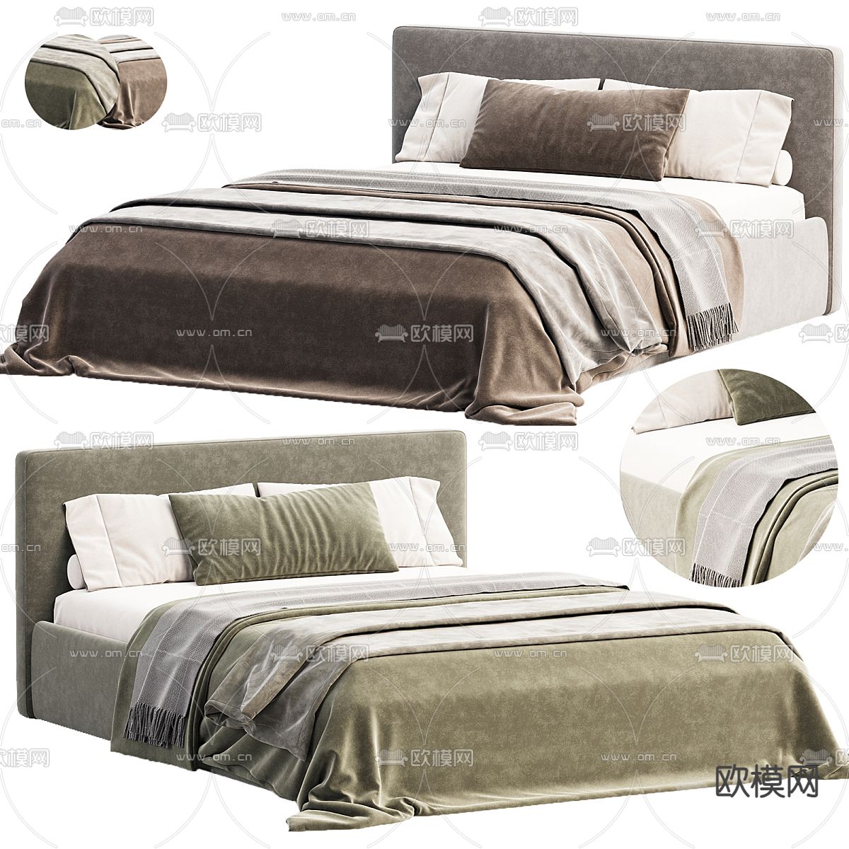 Meridiani 现代双人床3d模型下载（渲染图2）
