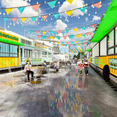  现代集装箱 商业街su模型 