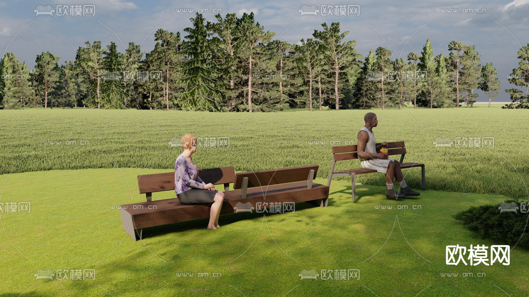 现代公共座椅 景观座椅 户外椅凳 su模型下载（渲染图2）