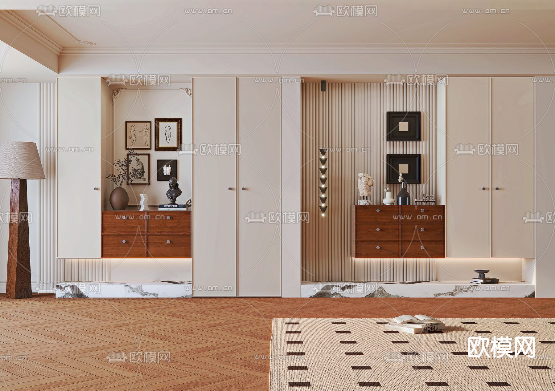 中古风鞋柜 悬空玄关柜3d模型下载