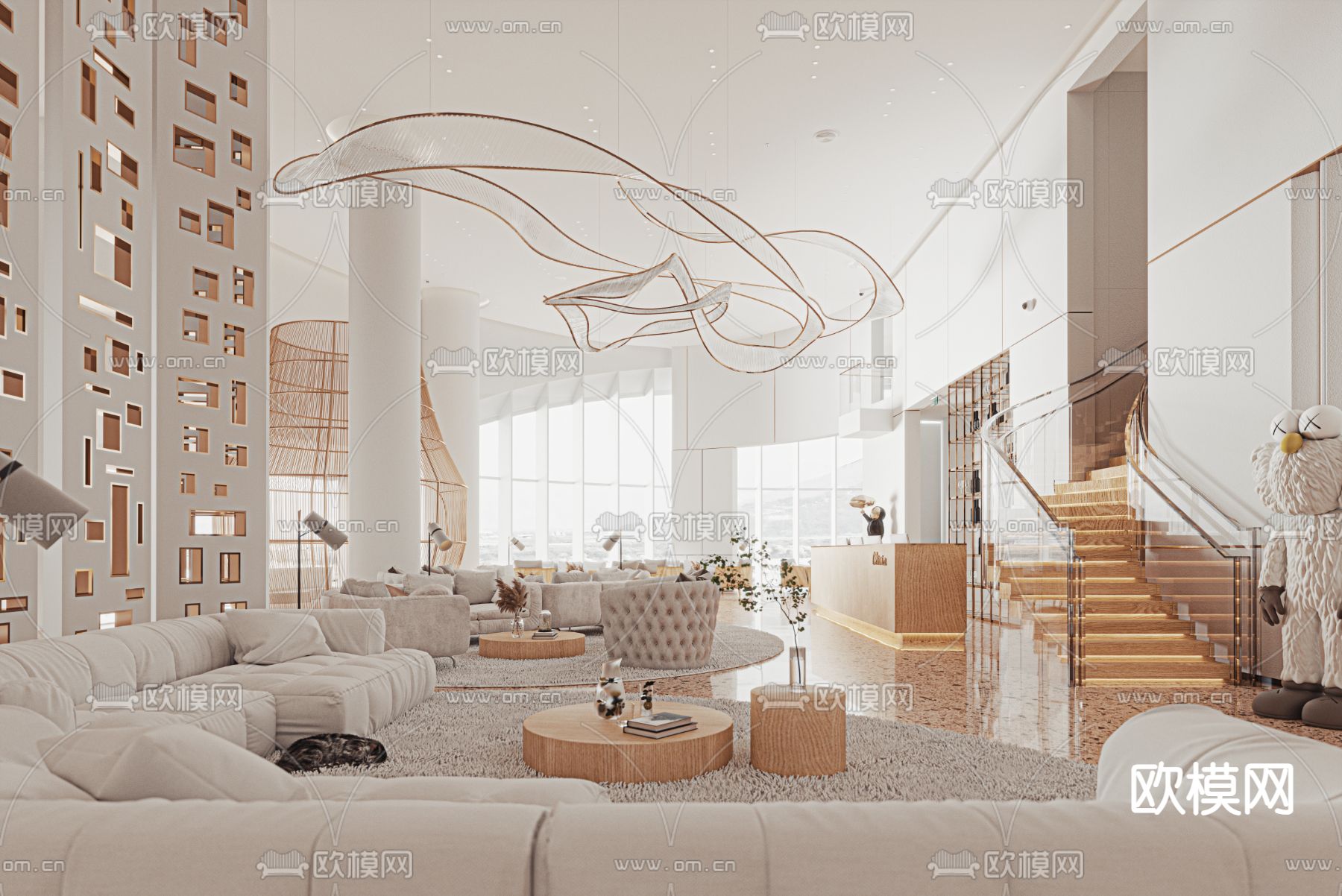 酒店大堂吧 会客洽谈3d模型下载（渲染图1）