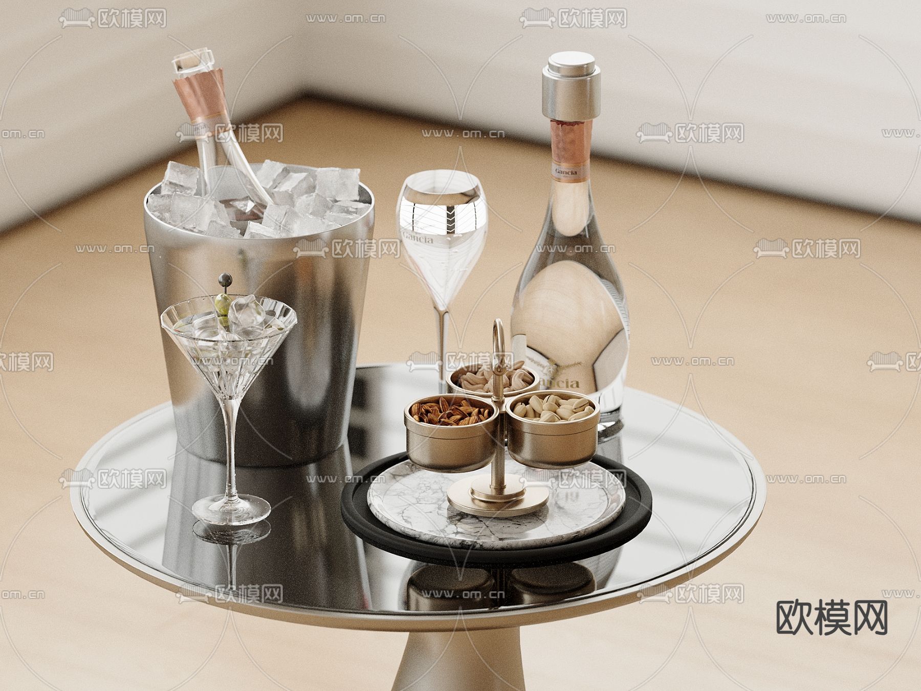 现代摆件 水杯 酒杯 酒瓶 瓶子 厨房摆件su模型下载（渲染图2）