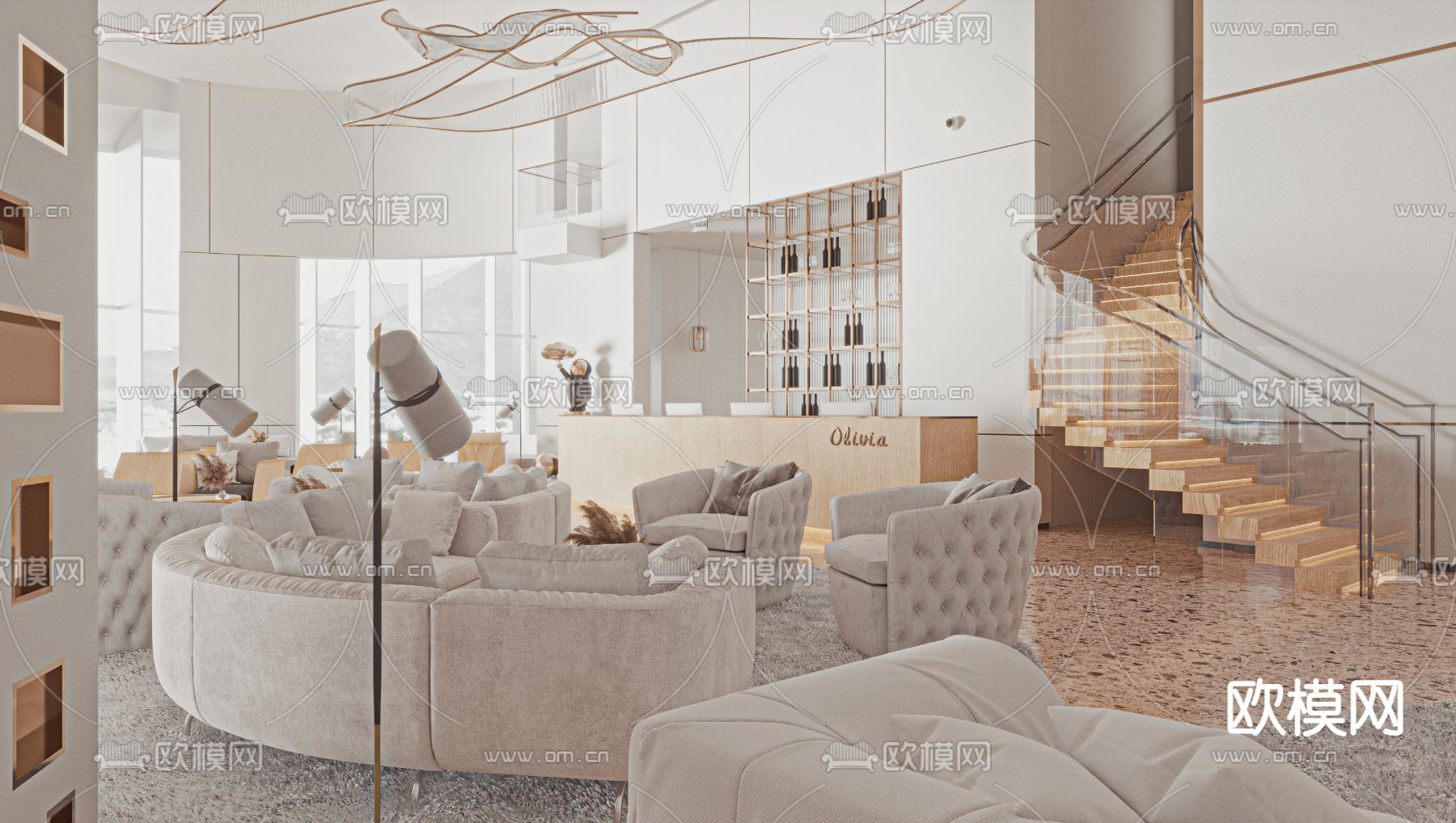 酒店大堂吧 会客洽谈3d模型下载（渲染图2）