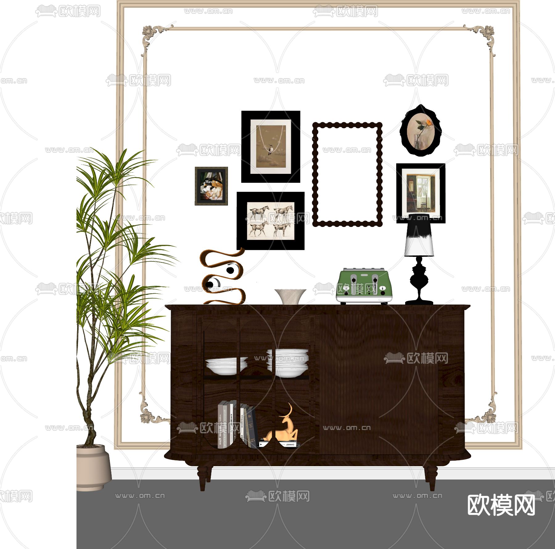 法式餐边柜su模型下载（渲染图2）
