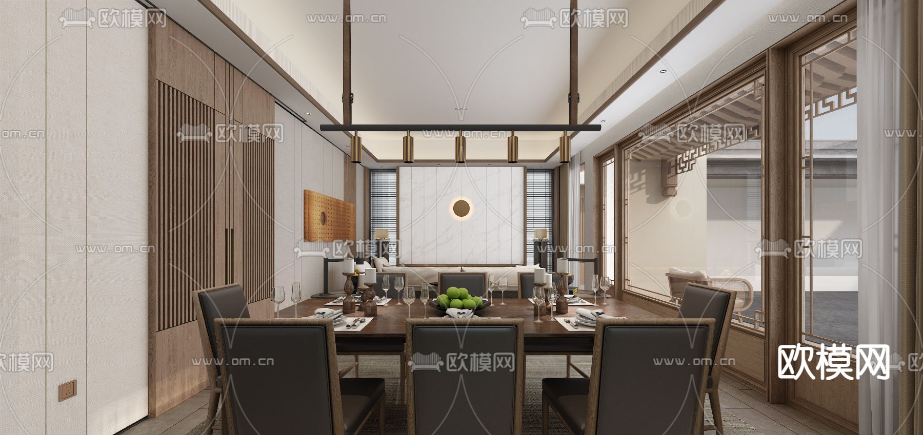 新中式客餐厅3d模型下载（渲染图2）