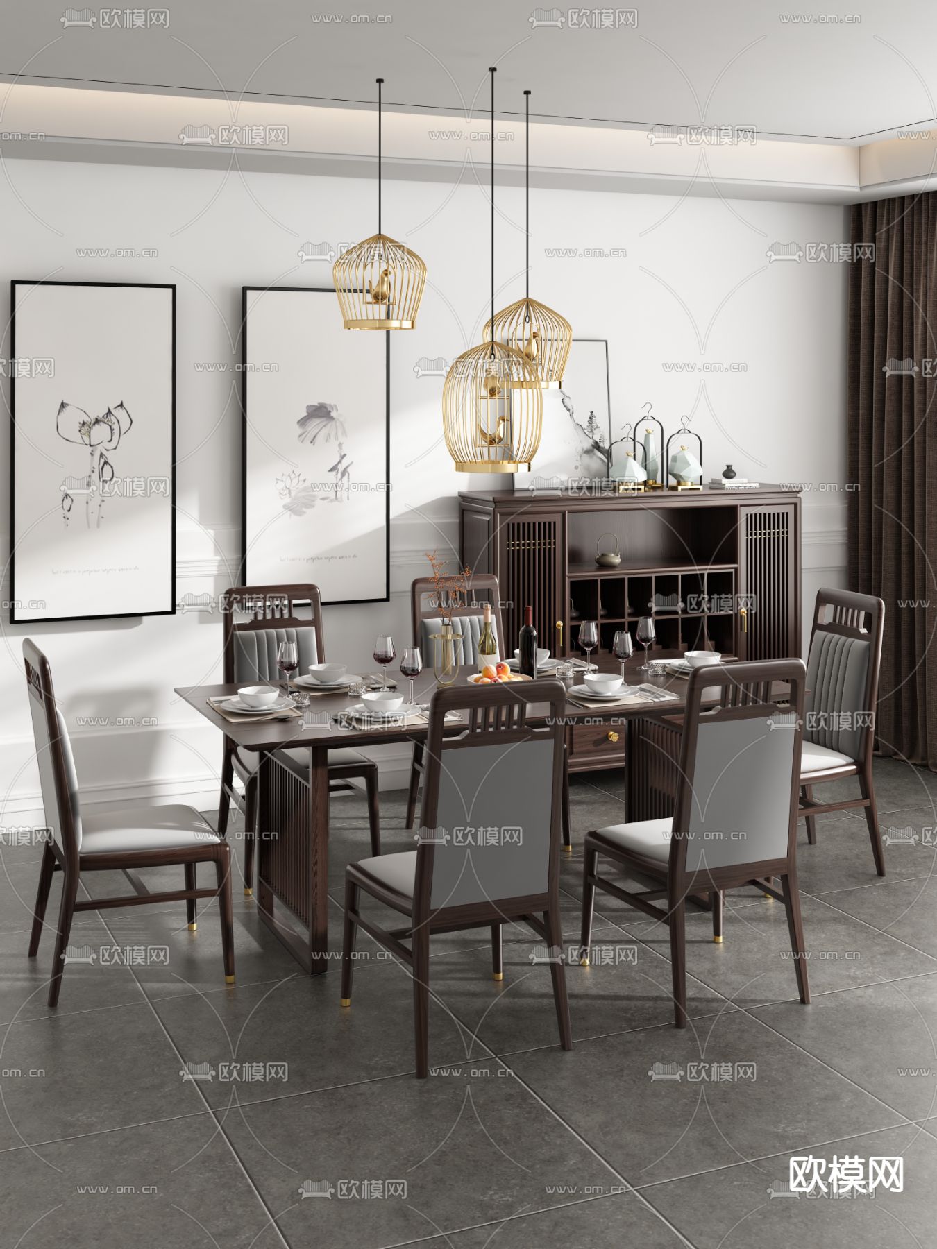 中式餐厅3d模型下载