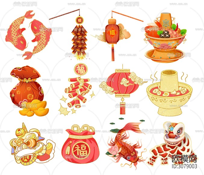 新年装饰画 插画 新年元素 中式装饰画下载