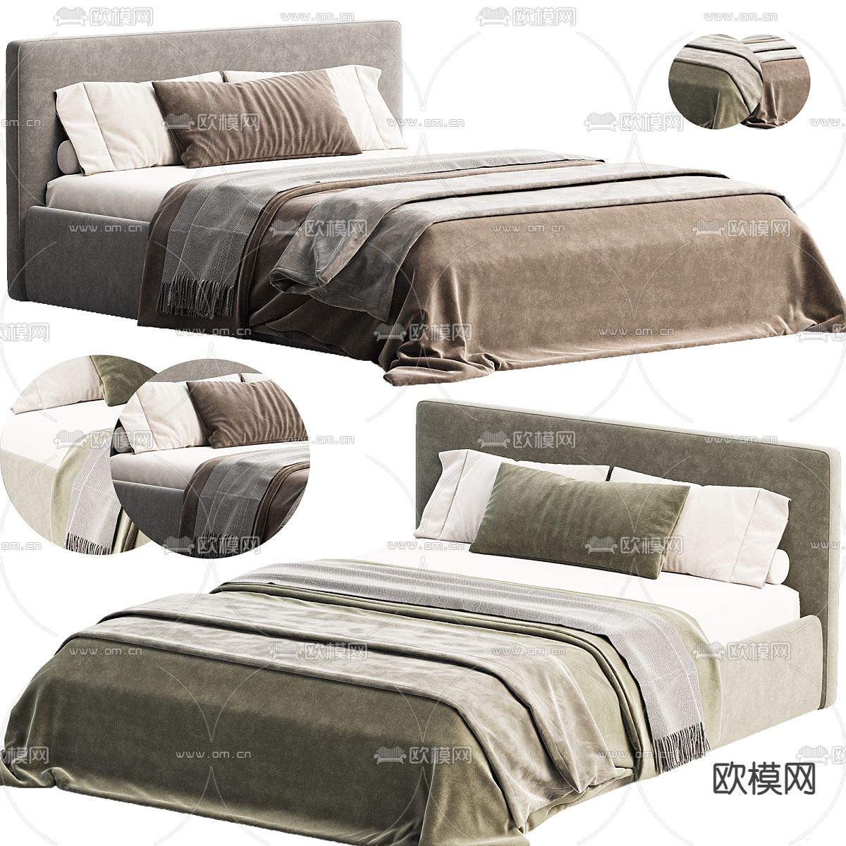 Meridiani 现代双人床3d模型下载（渲染图1）