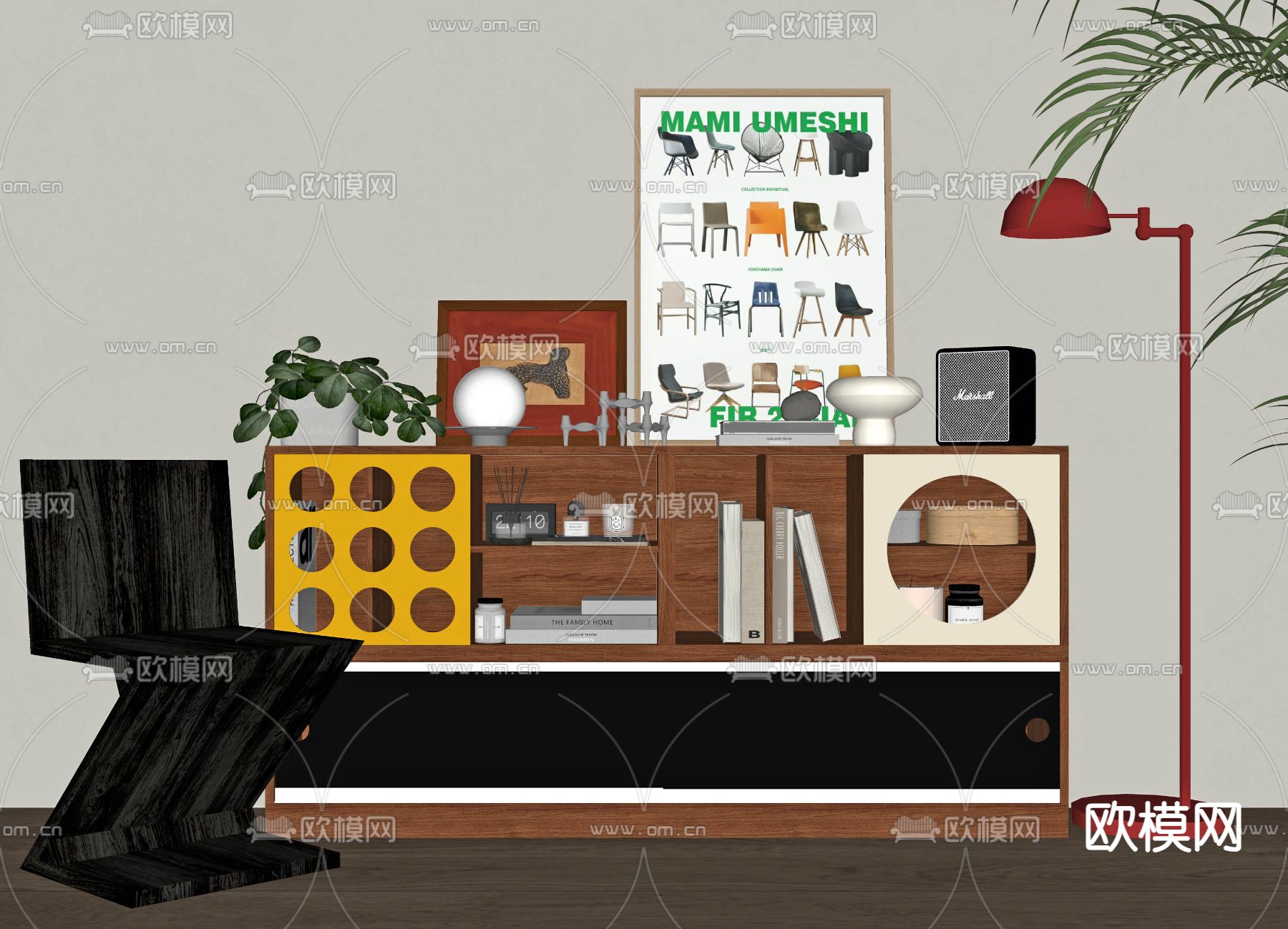 中古风装饰柜su模型下载（渲染图1）