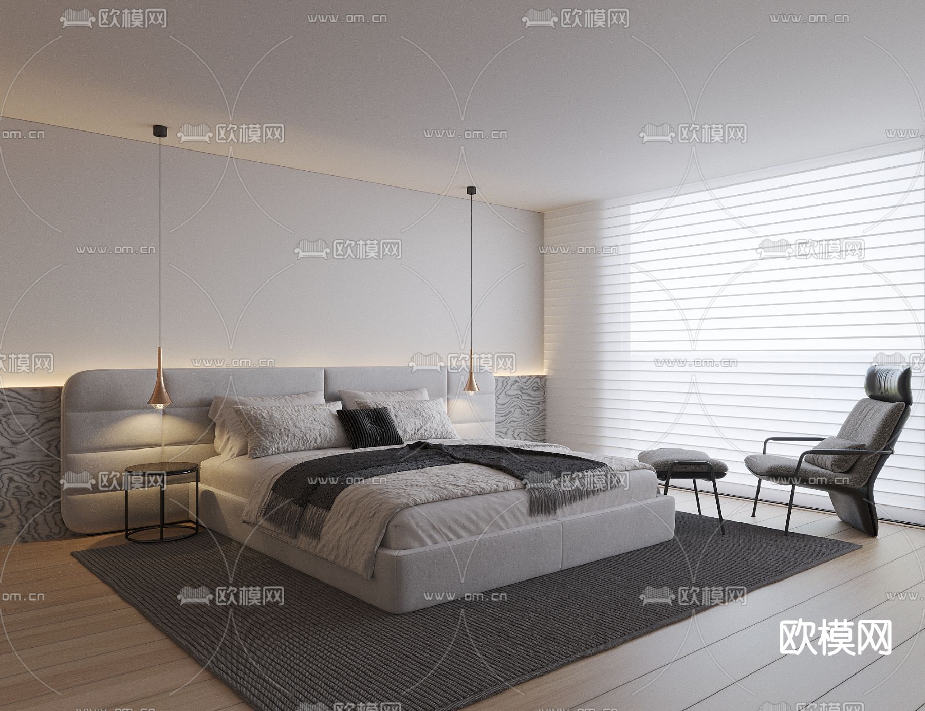 高级灰卧室 主卧 主人房3d模型下载