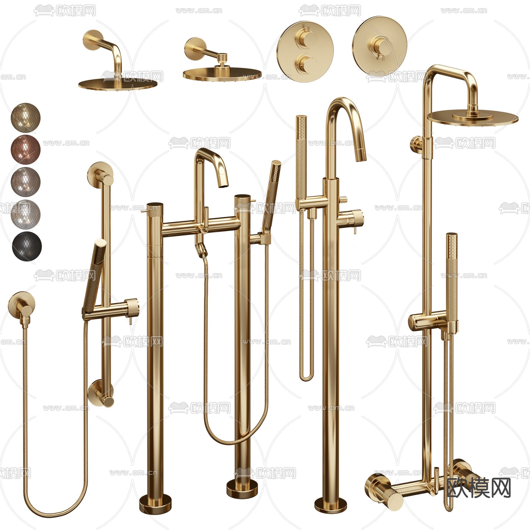 金色水龙头 喷头 花洒 妇洁器3d模型下载