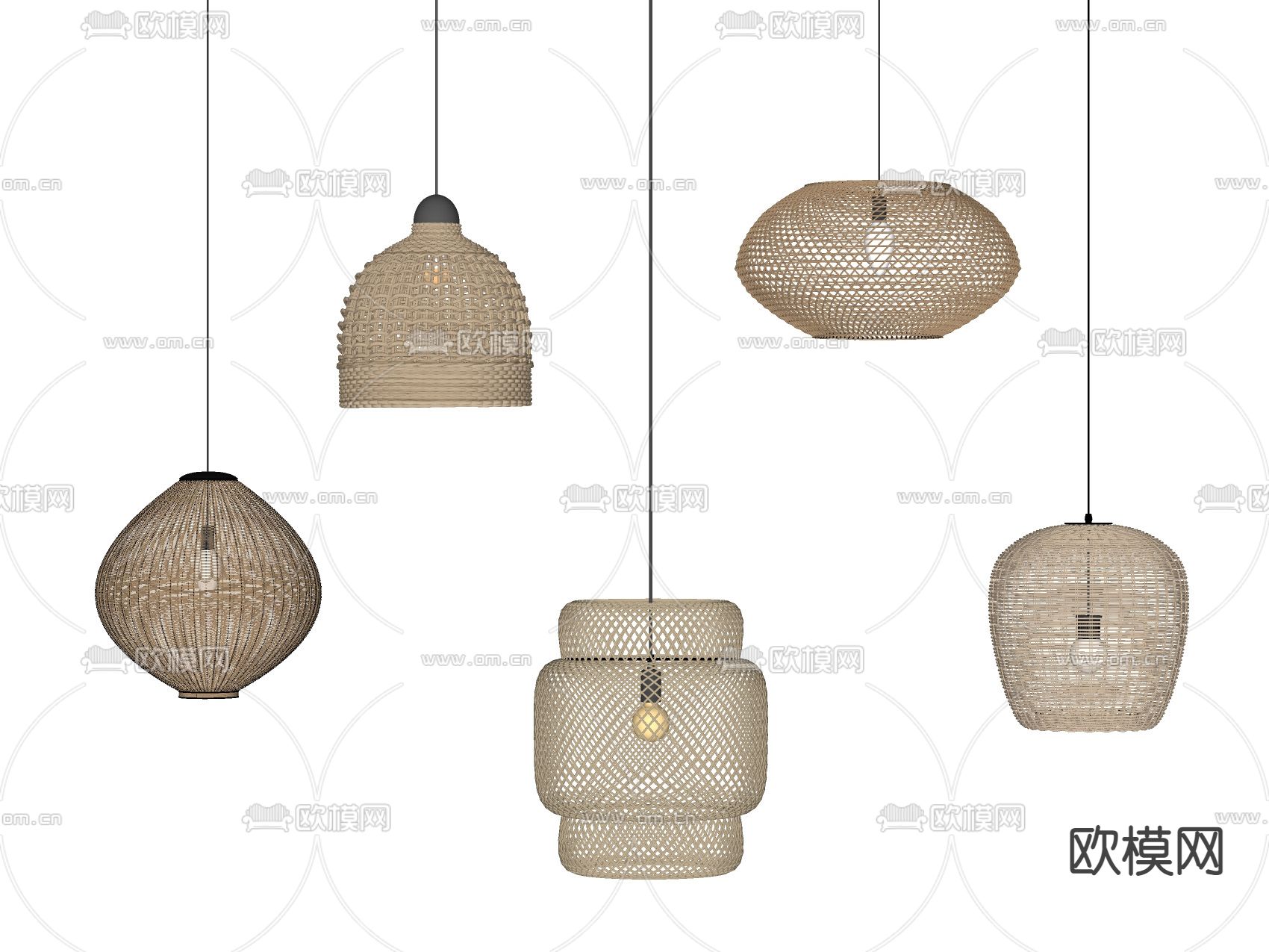 日式藤编吊灯su模型下载（渲染图1）