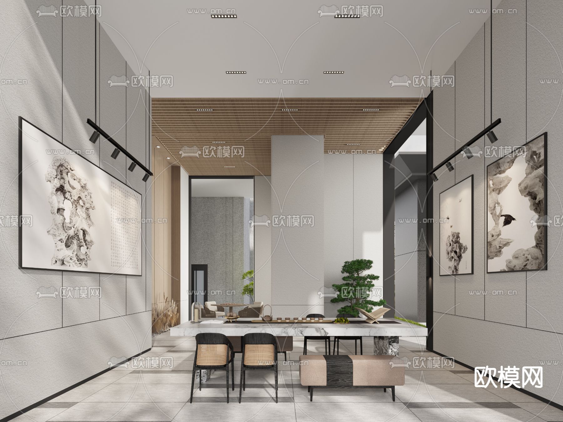 新中式休闲区 品茶区 公共活动空间3d模型下载