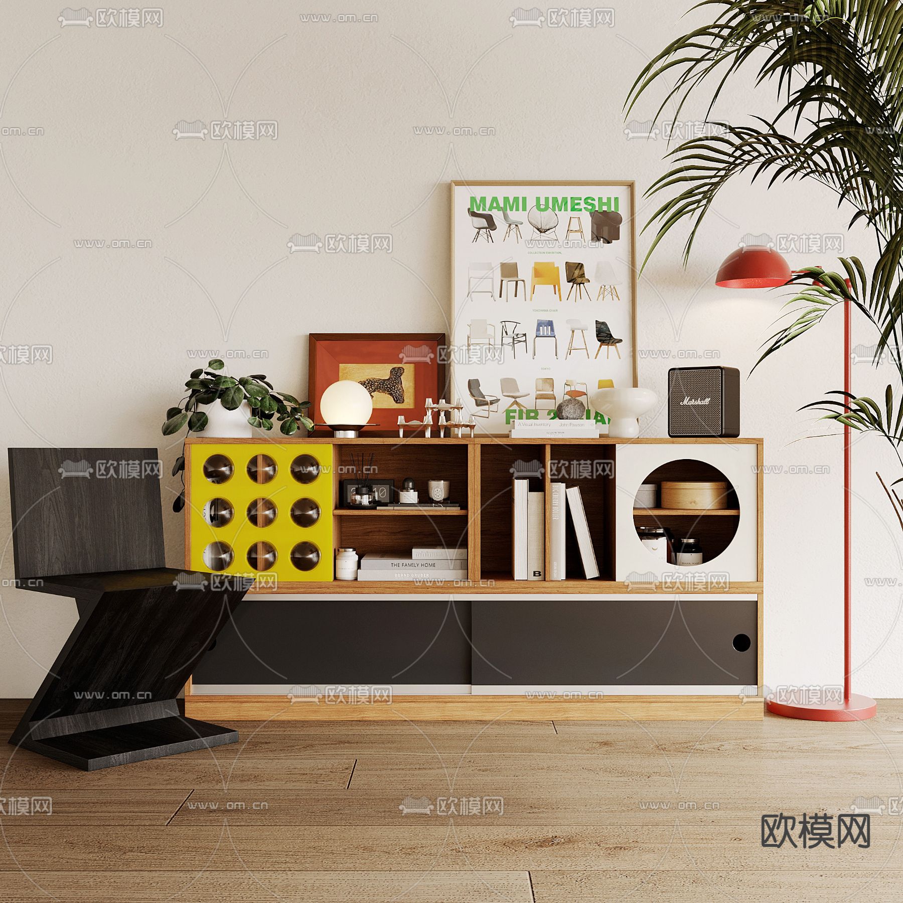 中古风装饰柜su模型下载（渲染图2）