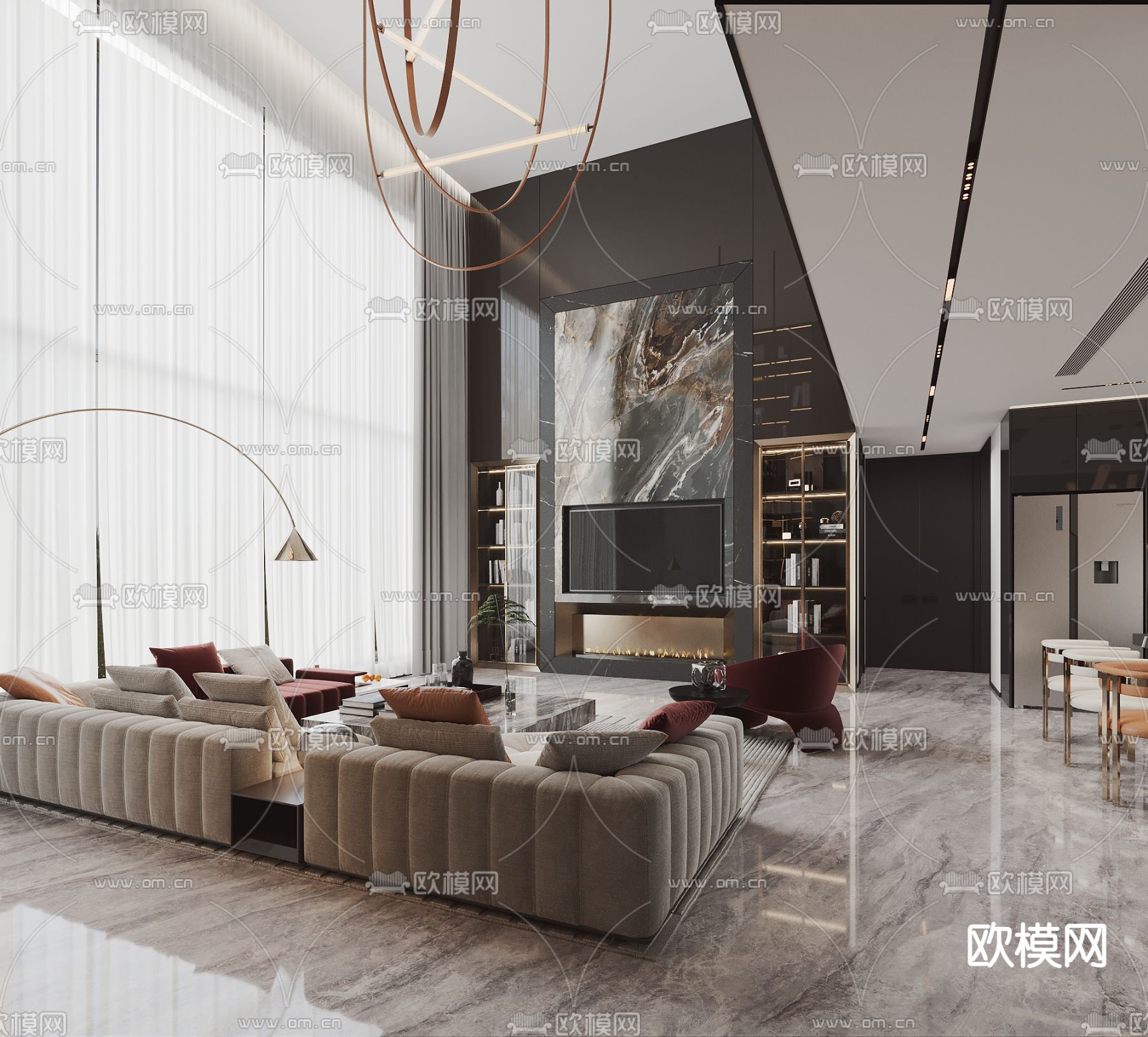现代别墅客厅 挑空客厅su模型下载（渲染图8）