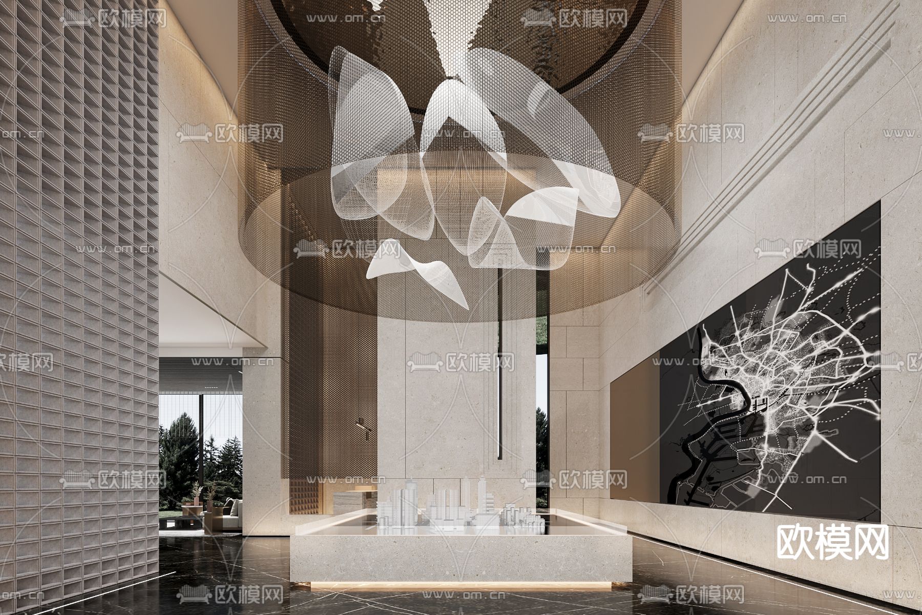 现代售楼处 沙盘区3d模型下载