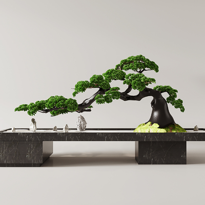  新中式景观小品 迎客松 景观树su模型 