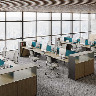  办公区 办公卡位su模型 