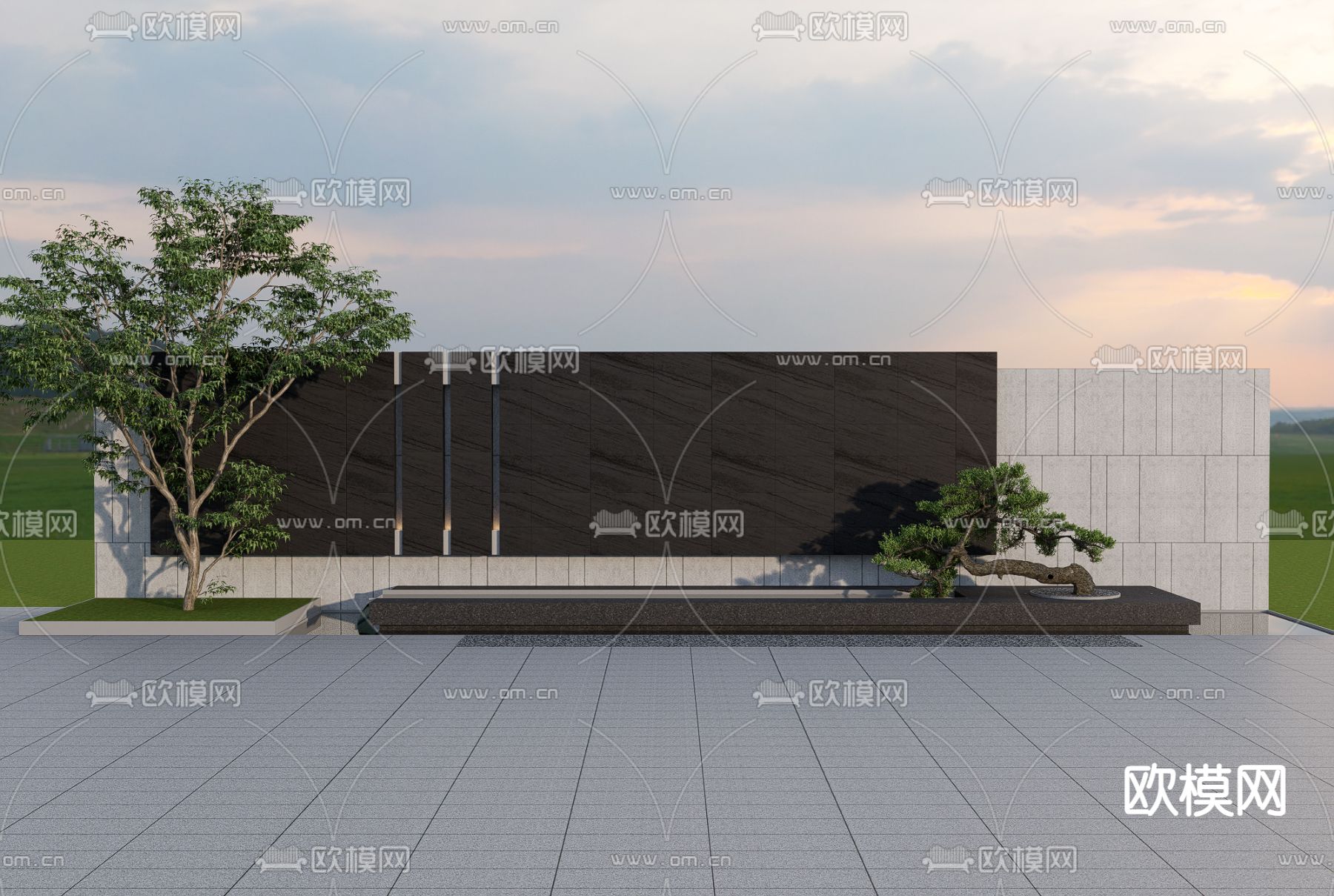 现代流水景墙su模型