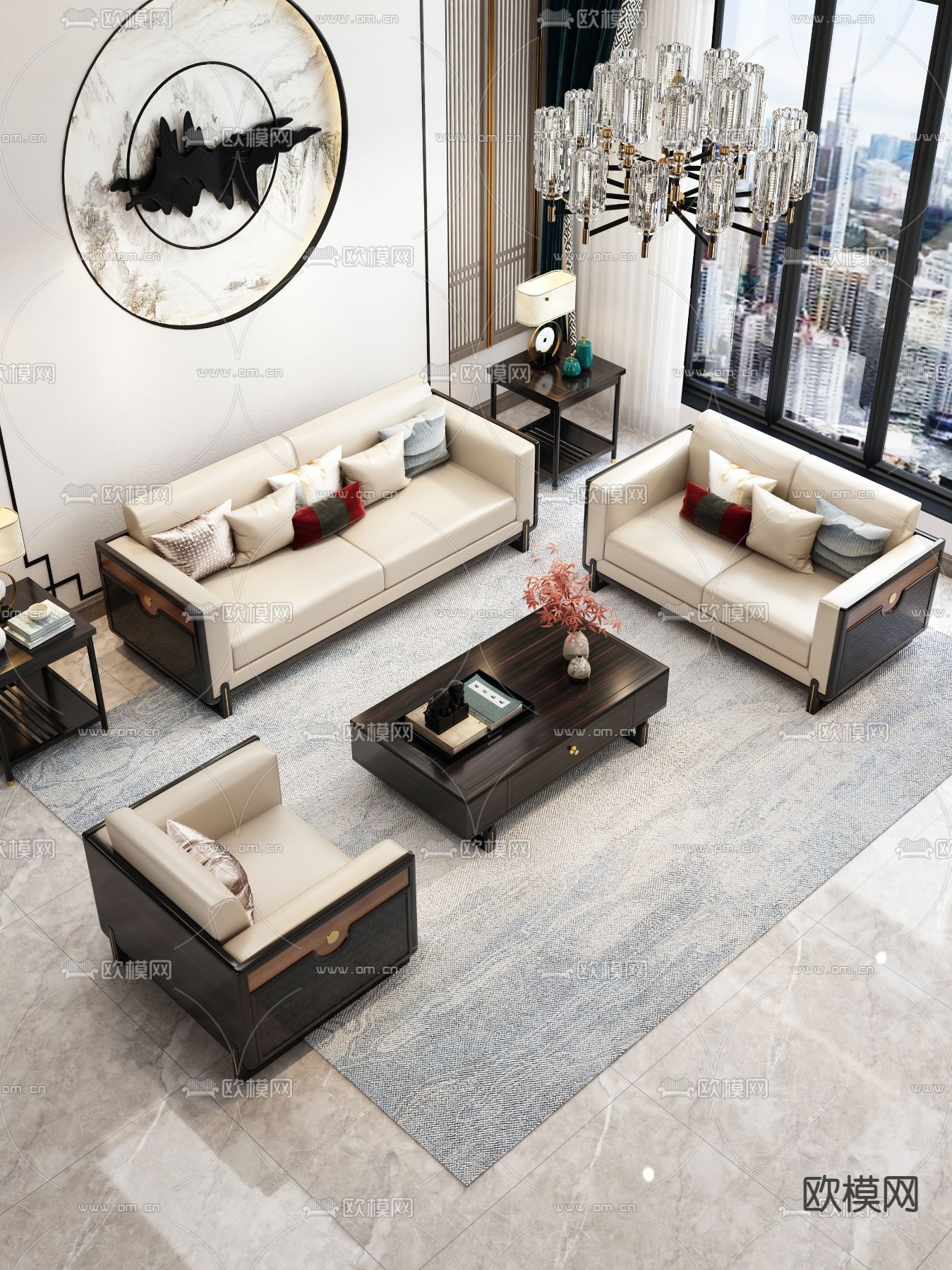 新中式组合沙发3d模型下载