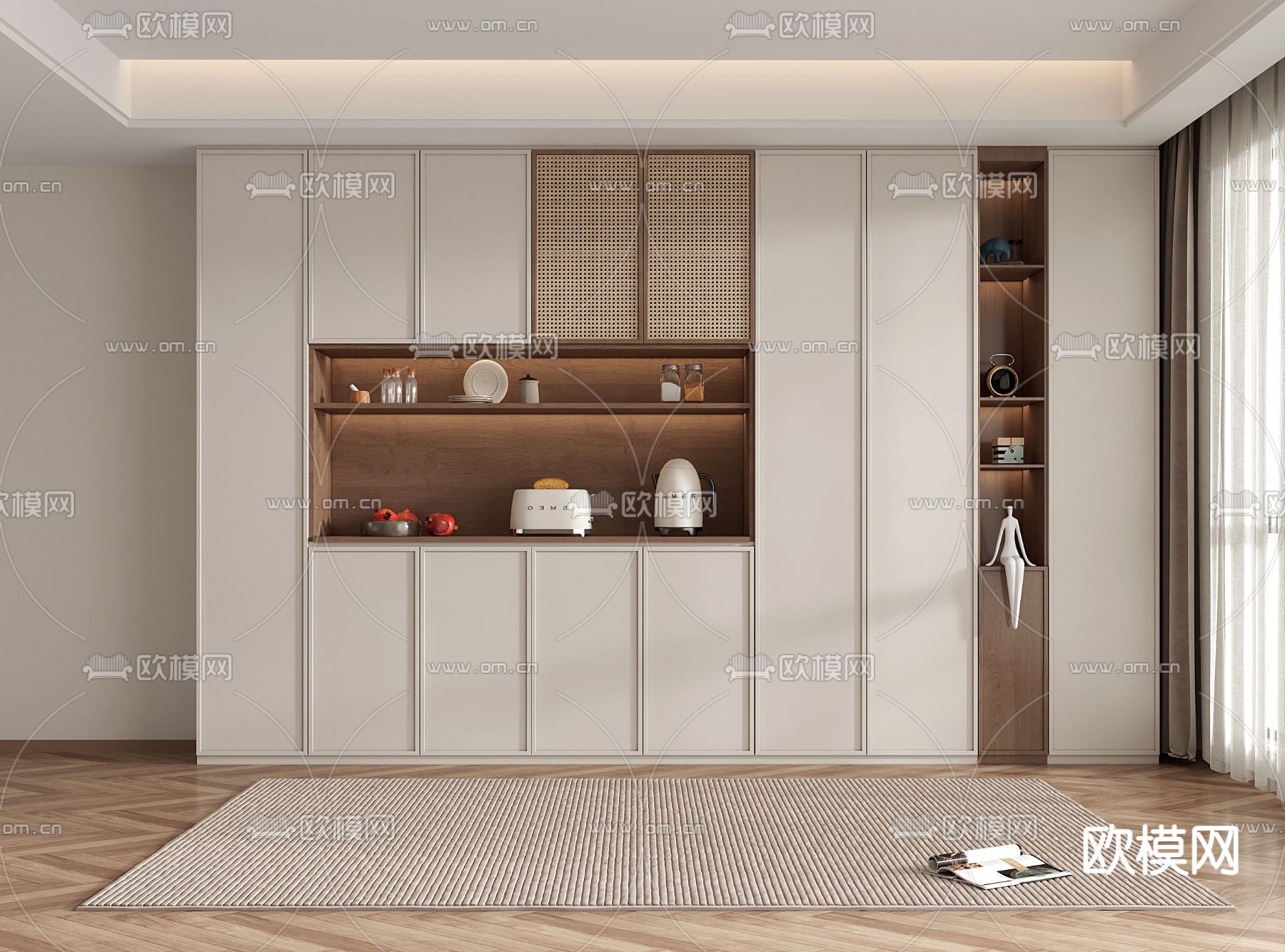 中古风酒柜su模型下载（渲染图2）