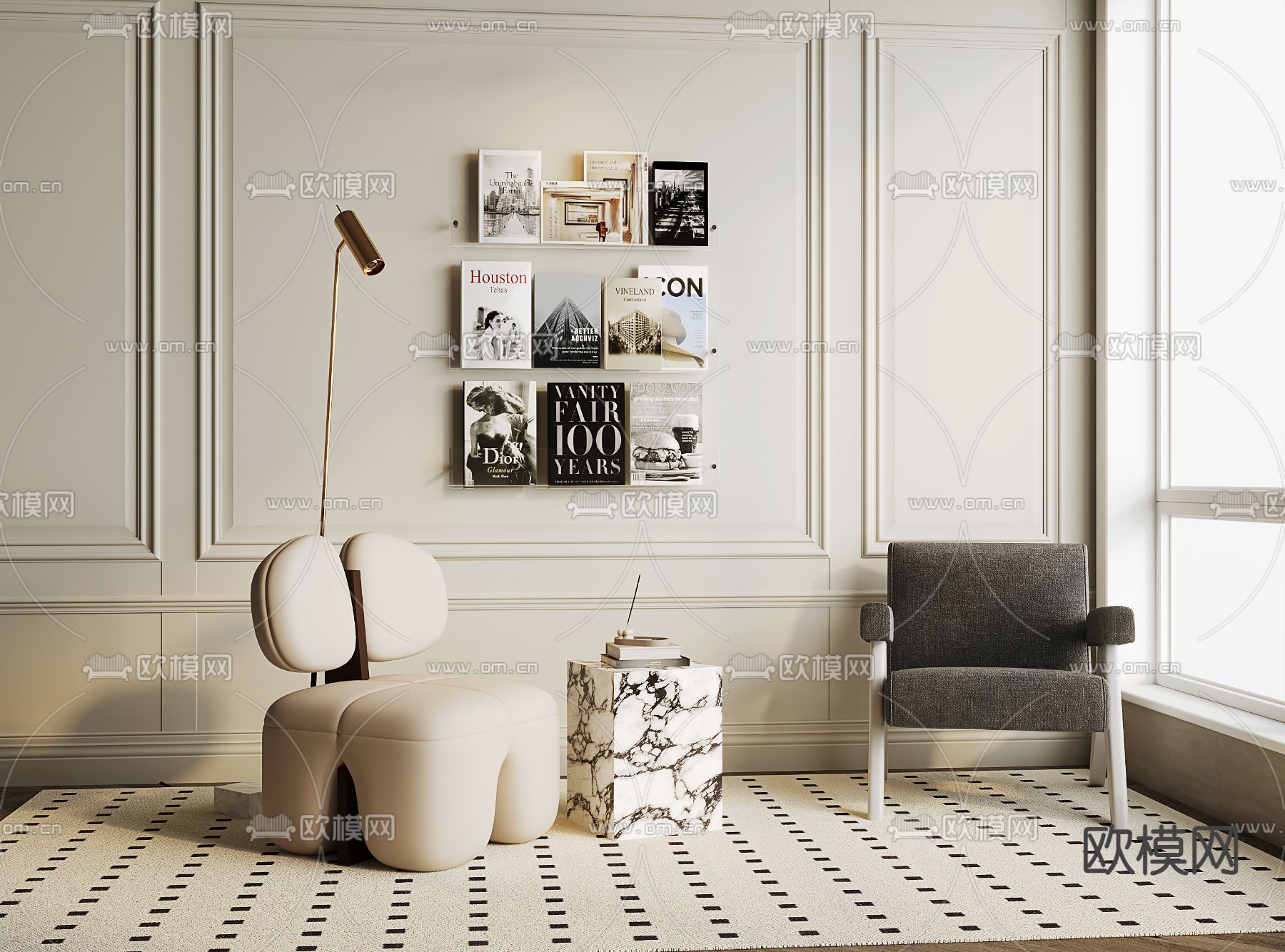 法式单椅 单人沙发su模型下载（渲染图2）