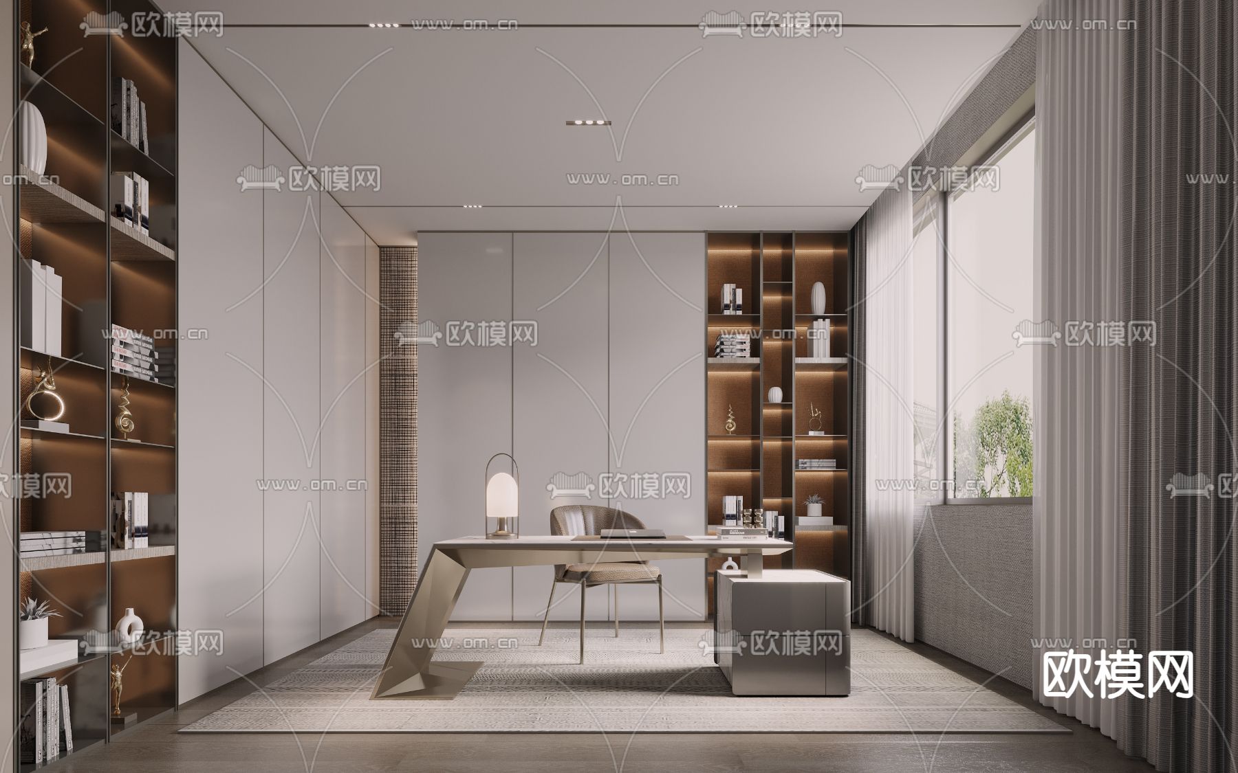 现代书房3d模型下载