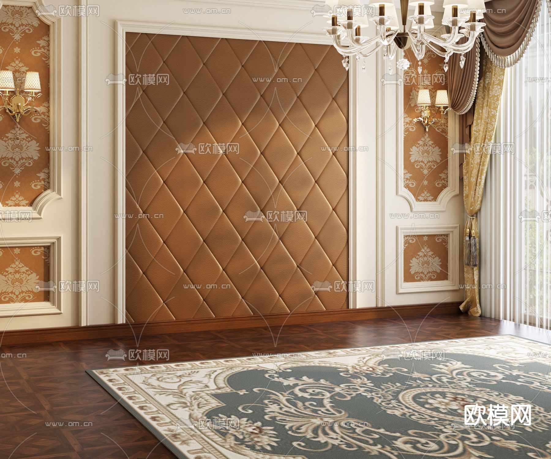 法式背景墙 沙发背景3d模型下载