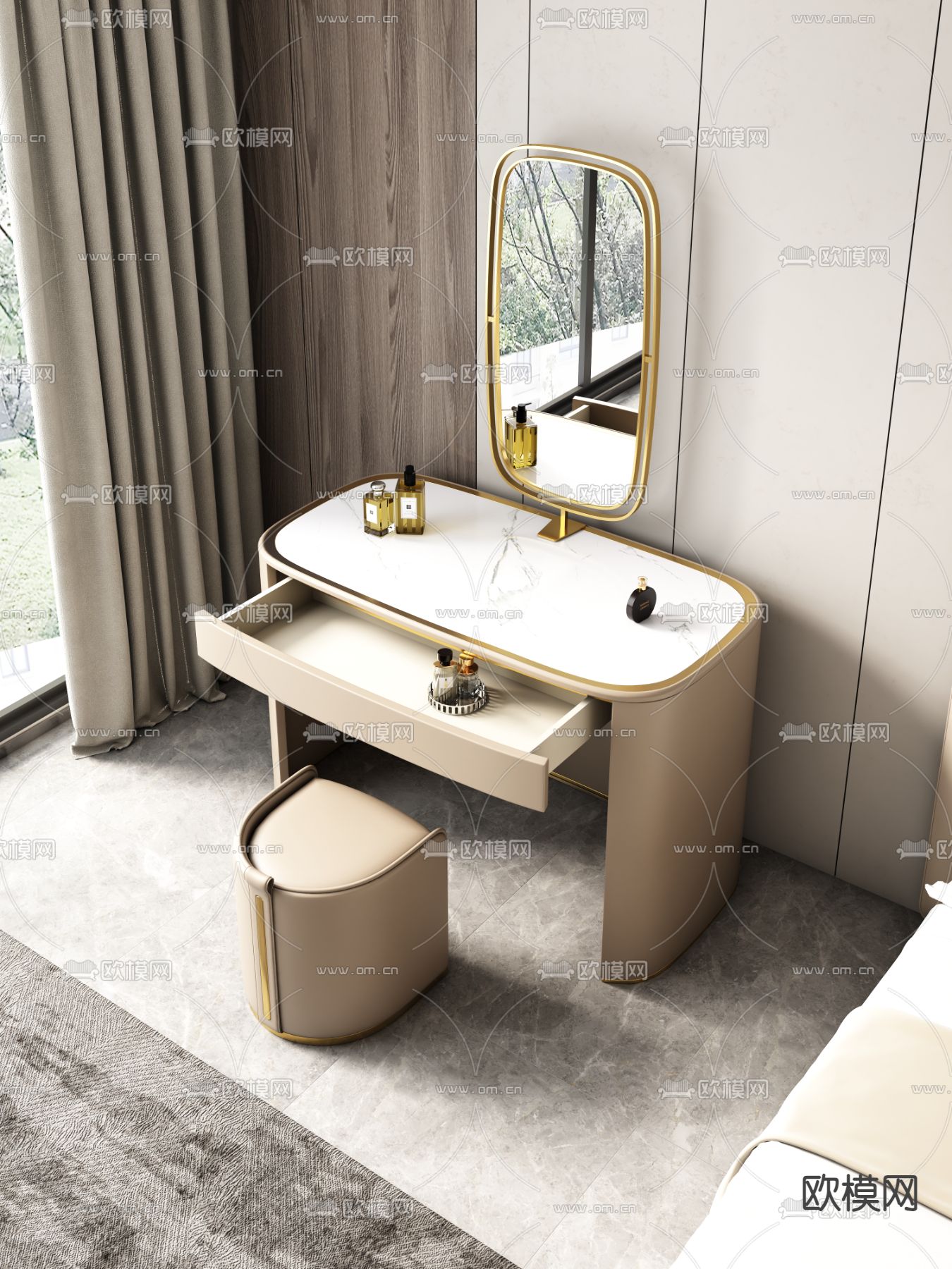 轻奢梳妆台 化妆桌3d模型下载