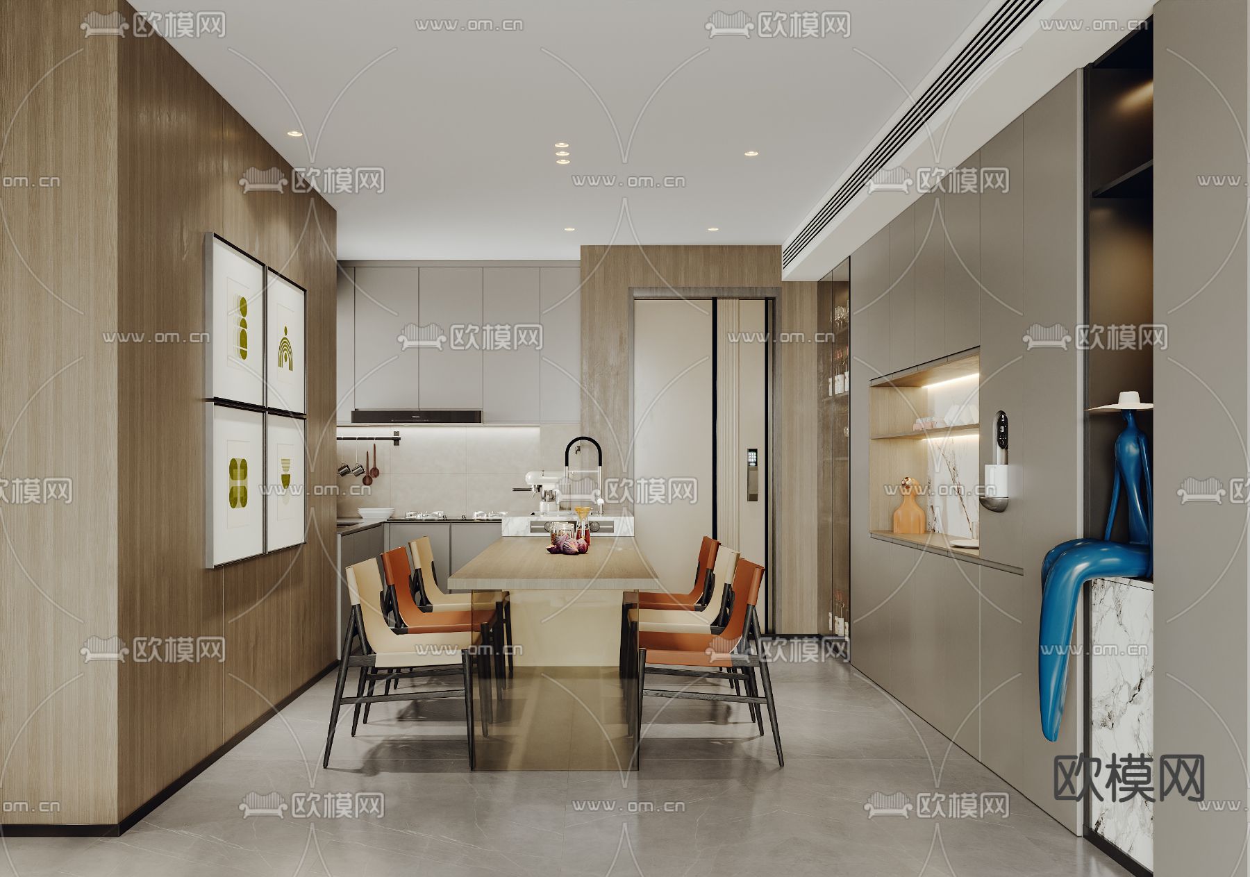 现代客餐厅3d模型下载（渲染图3）